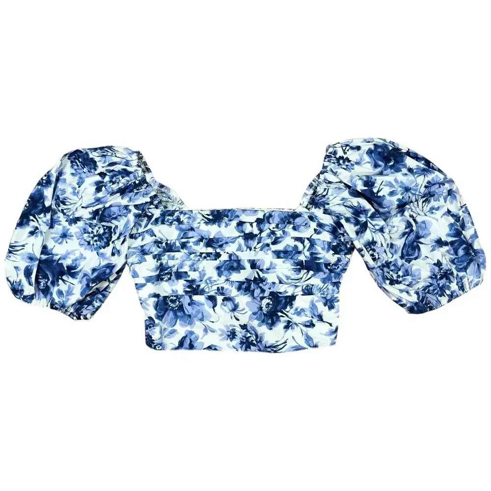 Abercrombie & Fitch Puff Sleeve Poplin Crop Top Romantic Coquette Size Small NWT